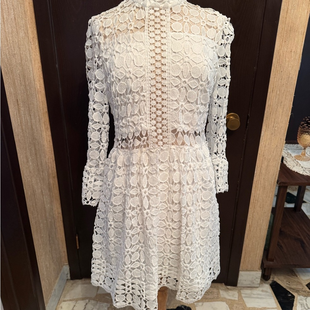 SHEIN White Lace Long Sleeve Dress